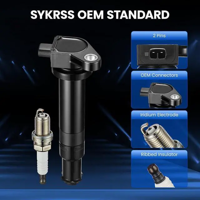 Alt view image 3 of 7 - 4 Ignition Coils & 4 Spark Plugs - for Hyundai Accent, for Kia Rio/Rio5, for Kia Attitude 1.4L 1.6L L4 2006-2011 - Repl UF499/7090