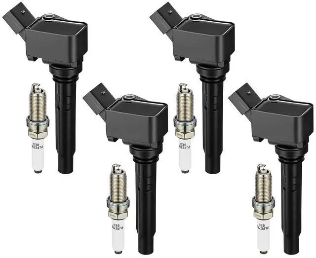 Main image of Set of 4 Ignition Coil Pack UF716 and Iridium Spark Plugs LFER7BHX Compatible with Audi A3 A4 A5 A6 TT Q5 Q7 S3 S4 Compatible with Volkswagen Beetle Golf Jetta Passat Replace UF765 UF771