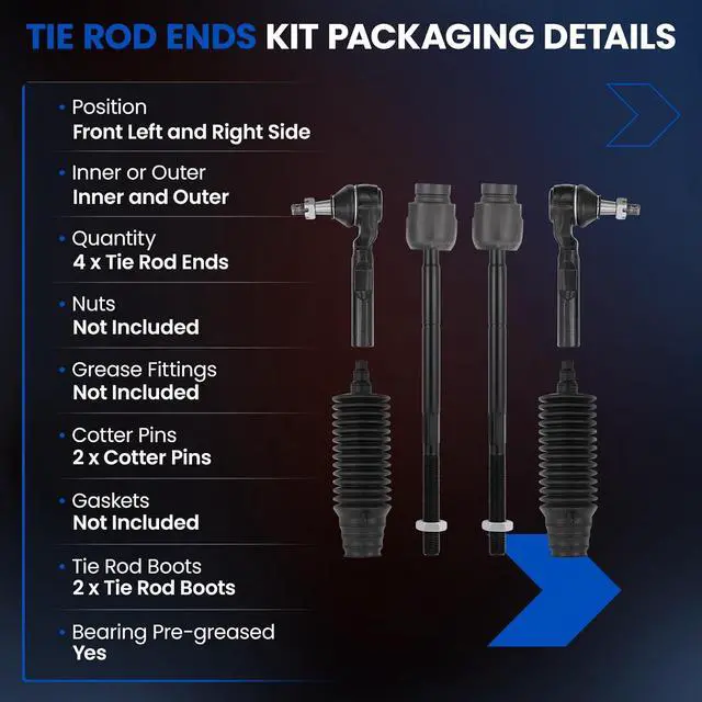 Alt view image 3 of 7 - 6-PC Tie Rod Ends Kits Compatible with Chevy Malibu 2004-2012,2xOuter tie rod ES800086,2xInner tie rod EV80988,2xdust cover