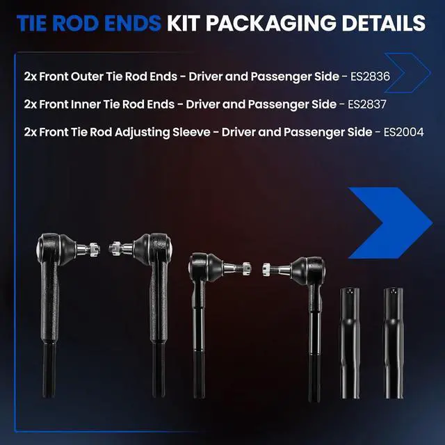 Alt view image 4 of 7 - 6-PC Tie Rod Ends Kits Compatible with Chevy Tahoe 1995-1999,2xOuter tie rod ES2836,2xInner tie rod ES2837,2xAdjustment Sleeve ES2004