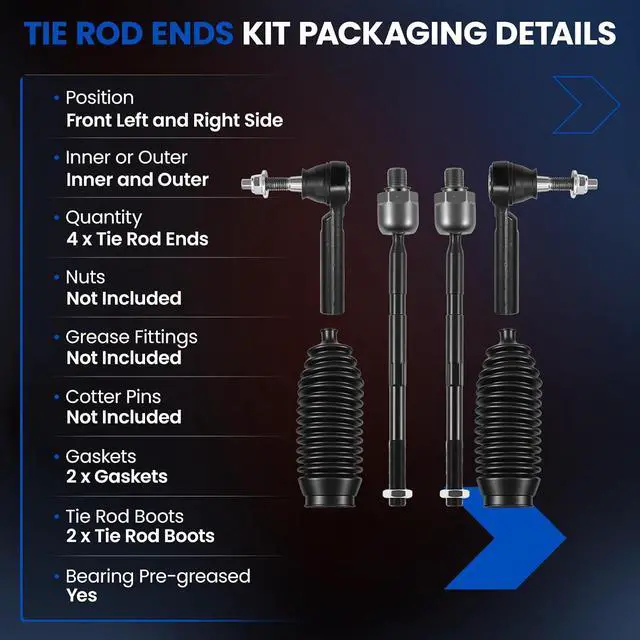 Alt view image 3 of 7 - 6-PC Tie Rod Ends Kits Compatible with Chevrolet Traverse 2009-2017,2xInner-EV8005722xOuter-ES8002862xDust cover