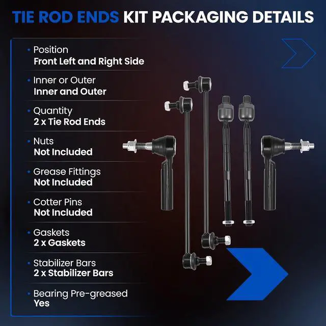 Alt view image 3 of 7 - 6-PC Steering Suspension Kits Compatible with Chevrolet Traverse 2009-2017,2xInner tie rod-EV8005722xOuter tie rod-ES8002862xStabilizer Bar Link-K750155