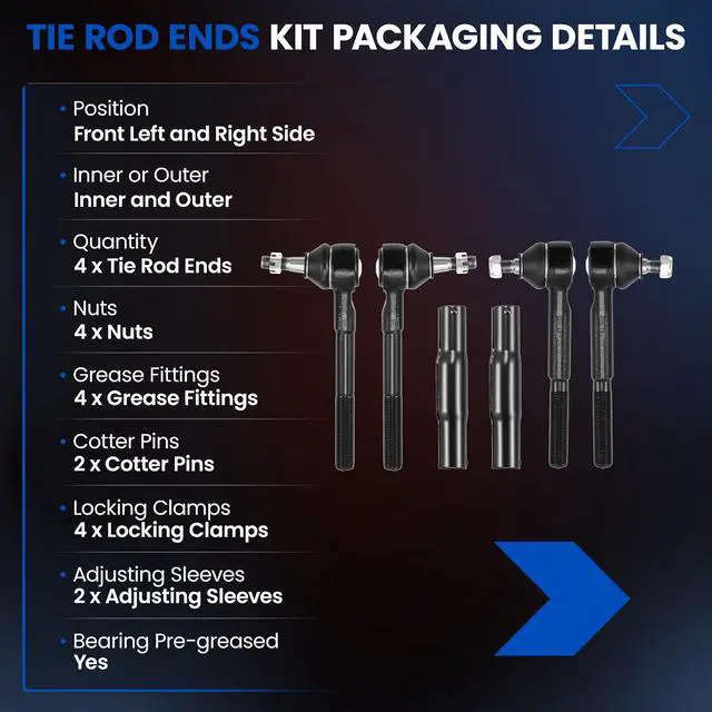 Alt view image 3 of 7 - 6-PC Tie Rod Ends Kits Compatible with Chevy Tahoe 1995-1999,2xOuter tie rod ES2836,2xInner tie rod ES2838,2xAdjustment Sleeve ES2004