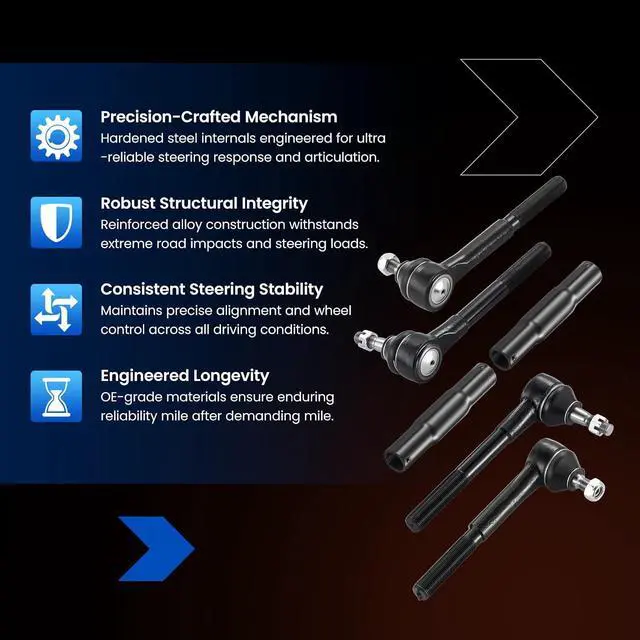 Alt view image 6 of 7 - 6-PC Tie Rod Ends Kits Compatible with Chevy Tahoe 1995-1999,2xOuter tie rod ES2836,2xInner tie rod ES2838,2xAdjustment Sleeve ES2004