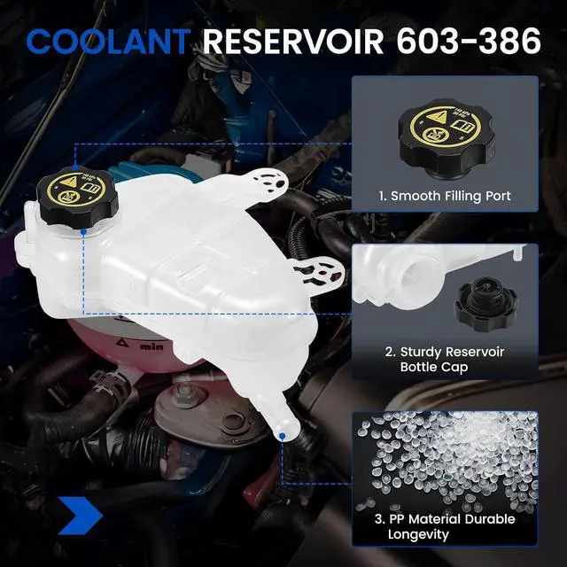 Alt view image 2 of 7 - 603-386 Engine Coolant Reservoir Tank for Chevrolet Sonic 12-20 | Fits Chevy Sonic 2012-2020 1.4/1.6/1.8L; OE 95048411/42609220; 900ml, pressurized cap; Direct replacement