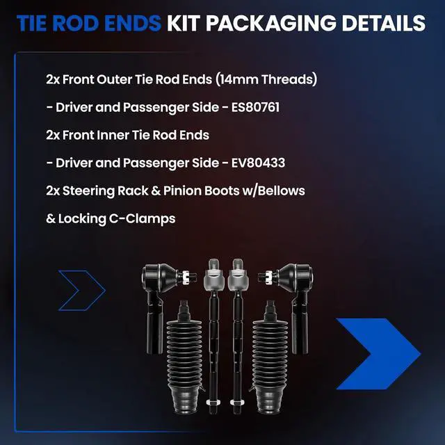 Alt view image 4 of 7 - 6-PC Tie Rod Ends Kits Compatible with Chevy Colorado 2004-2006,2xInner tie rod EV80433,2xOuter tie rod ES80761,2xdust cover