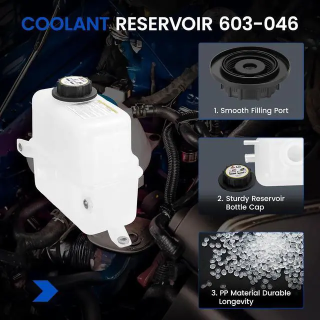 Alt view image 2 of 7 - 603-046 Engine Coolant Reservoir Tank for Ford 7.3L Diesel 95-97 | Fits Ford F-250/F-350/F-Super Duty 1995-1997 7.3L Diesel; OE 9C3Z8101B/F6TZ8A080EA; 1L, 15PSI cap, with sensor; Direct fit