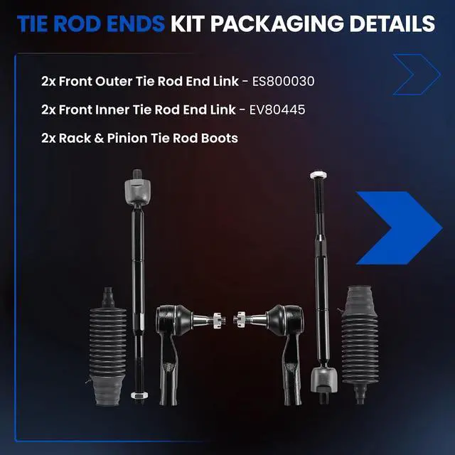 Alt view image 4 of 7 - 6-PC Tie Rod Ends Kits Compatible with Chevy Cobalt 2005-2010,2xOuter tie rod ES800030,2xInner tie rod EV80445,2xdust cover