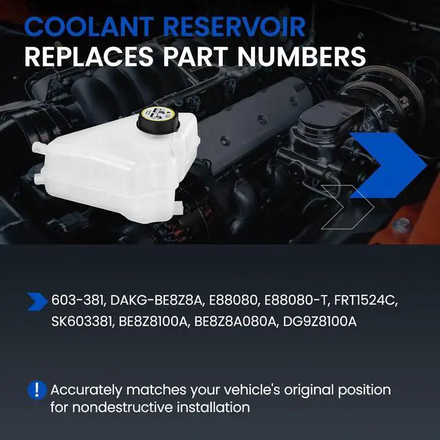 Alt view image 3 of 7 - 603-381 Engine Coolant Reservoir Tank for Ford Fiesta EcoSport 11-19 | Fits Ford Fiesta 11-19 1.6/1.0L & EcoSport 13 2.0L; 21PSI cap, 2 holes; Replaces BE8Z8A080A/BE8Z8100A