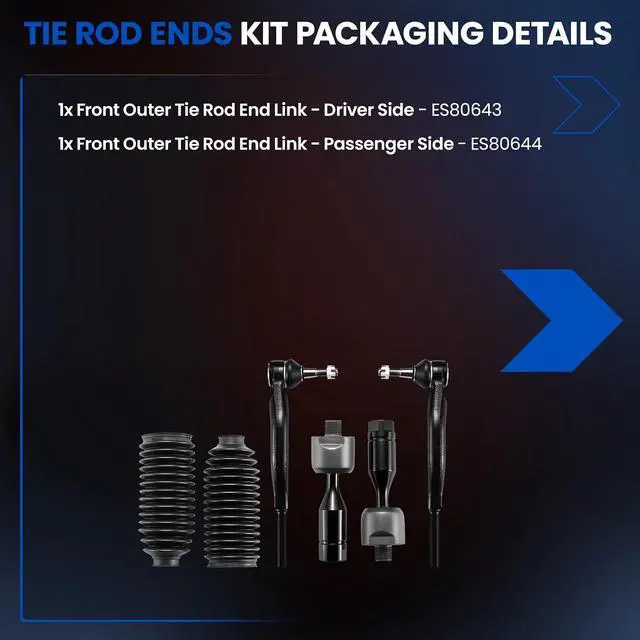 Alt view image 4 of 7 - 6-PC Tie Rod Ends Kits Compatible with Chevy Trailblazer 2003-2009,1xOuter tie rod ES3675,1xOuter tie rod ES3676,2xInner tie rod EV80965,2xdust cover