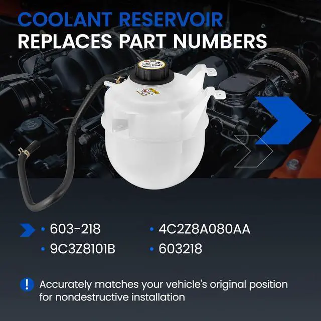 Alt view image 3 of 7 - 603-218 Engine Coolant Reservoir Tank for Ford E-350/E-450 6.0L | Fits Ford E-350/E-450 Super Duty 2004-2010 6.0L Diesel; OE 4C2Z8A080AA/9C3Z8101B; Pressurized, with cap & sensor; Direct fit
