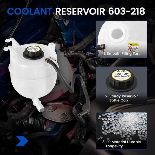 Alt view image 4 of 7 - 603-218 Engine Coolant Reservoir Tank for Ford E-350/E-450 6.0L | Fits Ford E-350/E-450 Super Duty 2004-2010 6.0L Diesel; OE 4C2Z8A080AA/9C3Z8101B; Pressurized, with cap & sensor; Direct fit
