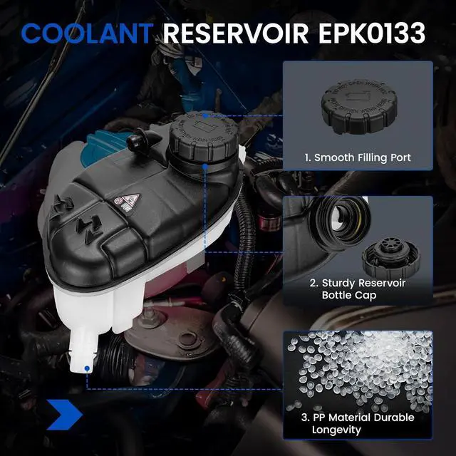 Alt view image 2 of 7 - EPK0133 Coolant Tank for Mercedes CLA/GLA/B 13-20 | Fits Mercedes CLA250/GLA250/B250/CLA45/GLA45 2013-2020; OE 2465000049/EPT0133; 29PSI cap, with sensor; Direct replacement
