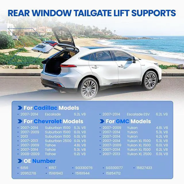 Alt view image 2 of 7 - 6156/6157 Struts for Escalade/Tahoe/Yukon 2007-2014 (Hatch+Window) | 4-piece set for Escalade/Tahoe/Suburban/Yukon 2007-2014 | OE# SG330076/SG330077/15827433 | Hatch 22.83" Window 19.72"