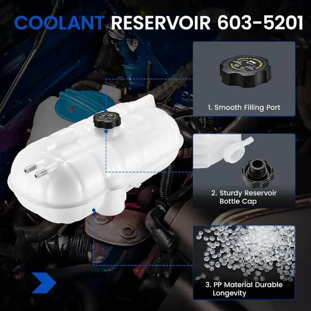 Alt view image 2 of 7 - 603-5201 Engine Coolant Reservoir Tank for Freightliner 01-15 | Fits Freightliner Century/Columbia/Coronado 01-15; 16PSI cap, pressurized; Replaces S-20397/05-23045-000/0523045000