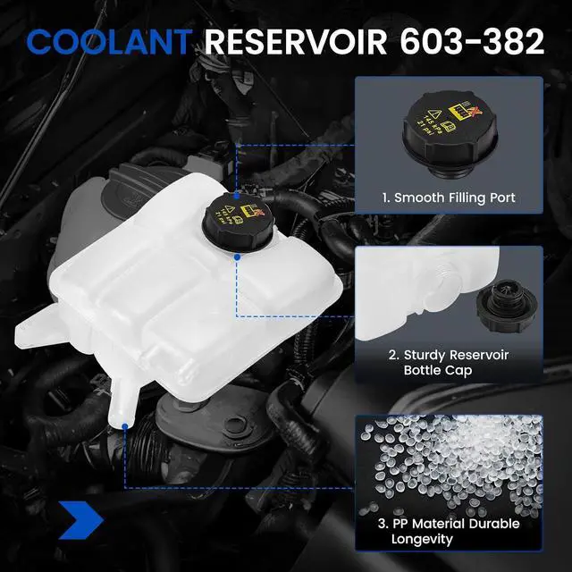 Alt view image 2 of 7 - 603-382 Engine Coolant Reservoir Tank for Focus Escape C-MAX 12-18 | Fits Ford Focus/Escape/C-MAX/Transit Connect 12-18; 21PSI cap, 1.5L, pressurized; Replaces CV6Z-8A080-A/8V61-8K218-AE