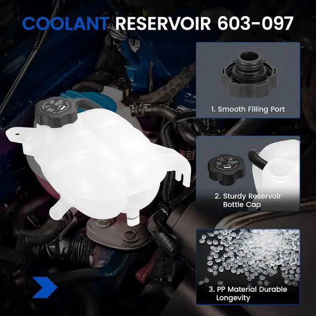 Alt view image 2 of 7 - 603-097 Engine Coolant Reservoir Tank for Pontiac for Saturn 03-10 | Fits Pontiac Solstice 06-09; Fits Saturn Ion 03-07, Sky 07-10 2.0/2.2/2.4L; OE 10368831; 1.3L, 15PSI cap, with sensor; Direct