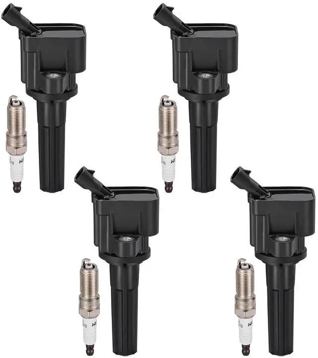 Main image of 4 Ignition Coils & 4 Spark Plugs UF497 5019 for Chevy for GMC | Fits 2.9L L4 07-12: Colorado,Canyon.OE:12596547,12496574,12612369,H6T15271ZC,LTR5GP. Direct fit,Better MPG, Long-lasting