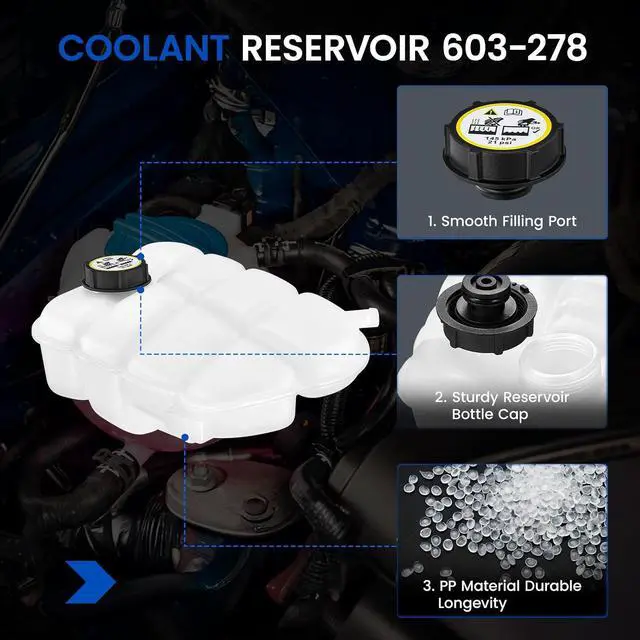 Alt view image 4 of 7 - 603-278 Engine Coolant Reservoir Tank for Focus Escape 13-18 | Fits Ford Focus 13-18 2.0/2.3L & Escape 13-16 2.0/2.5L & Transit 14-18 2.5L; 21PSI cap, 1.2L; Replaces CV6Z8A080C/BE8Z8100A