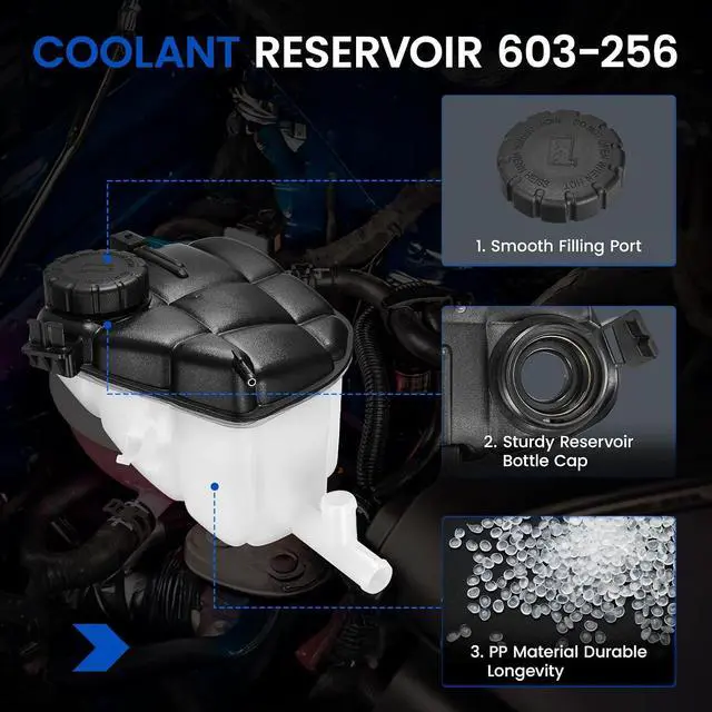 Alt view image 4 of 7 - 603-256 Coolant Tank for Mercedes GL/ML/AMG 06-15 | Fits Mercedes GL320/GL450/ML350/ML550/C63/SLS 2006-2015; OE 1645000049; 1.2L, 29PSI cap, with sensor; Direct replacement