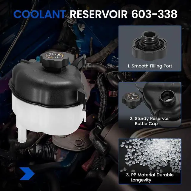 Alt view image 2 of 7 - 603-338 Engine Coolant Reservoir for Chevy Equinox for GMC Terrain | Fits GMC Terrain 2010-2017 & Chevy Equinox 2010-2017 2.4/3.0/3.6L; OE 20816269/22829367; 1L, 15PSI cap, no sensor; Direct