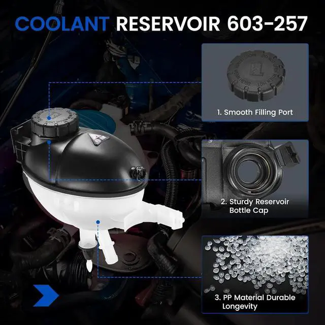Alt view image 4 of 7 - 603-257 Engine Coolant Reservoir Tank for Mercedes C/E/CLS | Fits Mercedes-Benz C300/E350/C180/CLS400 2008-2019 1.6-4.7L; OE 2045000049/2045000549; 1.3L, 29PSI cap, sensor; Direct fit