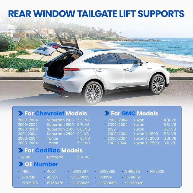 Alt view image 2 of 7 - Struts 4185 for Chevy Tahoe/Suburban/Yukon 2000-2004 (Hatch+Window) | 4-piece: Tailgate + Rear Window for Tahoe/Suburban/Yukon 2000-2004 | OE# SG330025/SG230035 | 2 hatch + 2 window