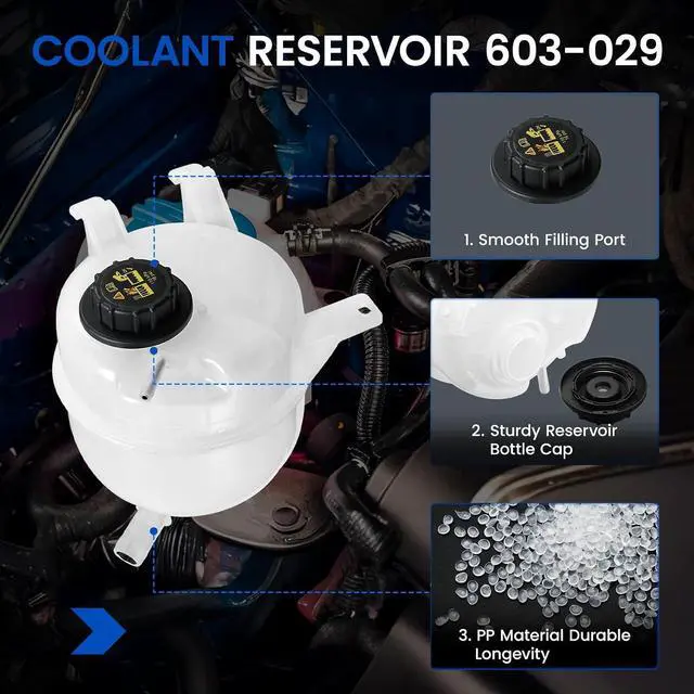 Alt view image 2 of 7 - 603-029 Engine Coolant Reservoir Tank for Ford E-Series 97-14 | Fits Ford E-150/E-250/E-350/E-450/E-550 97-14 & F-53 99-14; 16PSI cap, pressurized; Replaces FRT1511C/FRT1536C/4C2Z8A080BC