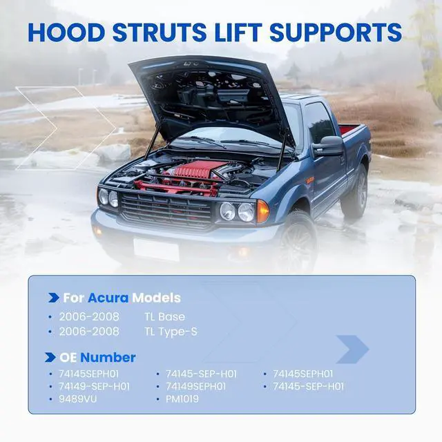 Alt view image 3 of 7 - Hood Struts PM1019 Shock Lift Support Gas Spring for Acura TL 06-08 | Compatible with Acura TL 2006-2008 | OE# 74145SEPH01 | Extended 14.37" Compressed 9.25" | 298N | 2 Pcs
