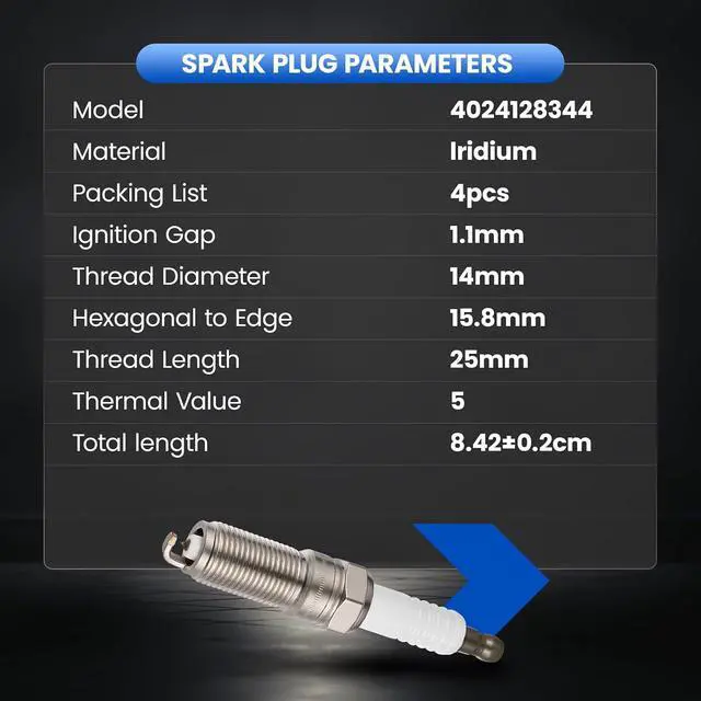 Alt view image 4 of 7 - 4024128344 Iridium Spark Plugs 8 Pack - Compatible with Chevrolet Silverado 1500 2014-2020, 5.3L 6.2L V8 Engine - Replaces 4024128344 Spark Plug