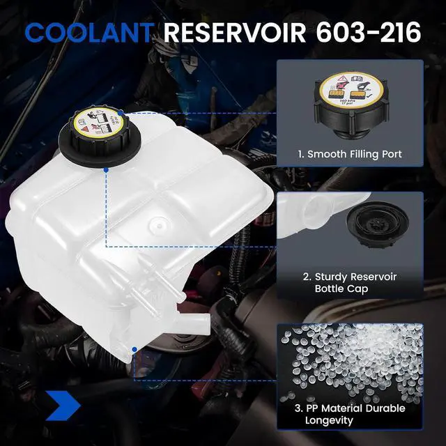 Alt view image 2 of 7 - 603-216 Engine Coolant Reservoir Tank for Ford Focus 00-07 | Fits Ford Focus 00-07 2.0/2.3L; 16PSI cap, pressurized; Replaces 3S4Z8A080AC/5S4Z8A080AA