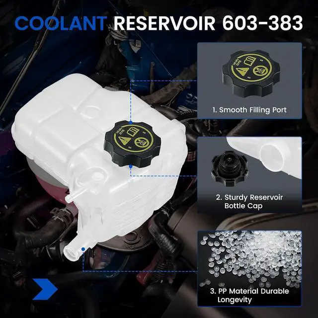 Alt view image 2 of 7 - 603-383 Engine Coolant Reservoir Tank for Buick Verano/Chevy Cruze | Fits Chevy Cruze 10-16, Orlando 12-14; Fits Buick Cascada 16-19, Verano 12-17; 20PSI cap, 2 holes; Replaces 13256823/13393368