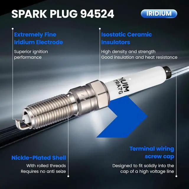 Alt view image 2 of 7 - 94524 Iridium Platinum Spark Plugs 4 Pack - Compatible with GMC Acadia 2020-2022 Compatible with Cadillac XT5 2020-2022, XT4 2019-2022, CT6 2019, XT6 2021-2022, CT5 2020-2022, CT4 & Chevy