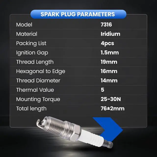 Alt view image 7 of 7 - 7316 Iridium Spark Plugs 4 Pack - Compatible with Ford Focus Escort & Chevy Beretta Cavalier S10 & Sonoma & Century & Hombre & Tracer Replaces TR551IX 7159 TR551GP Spark Plug