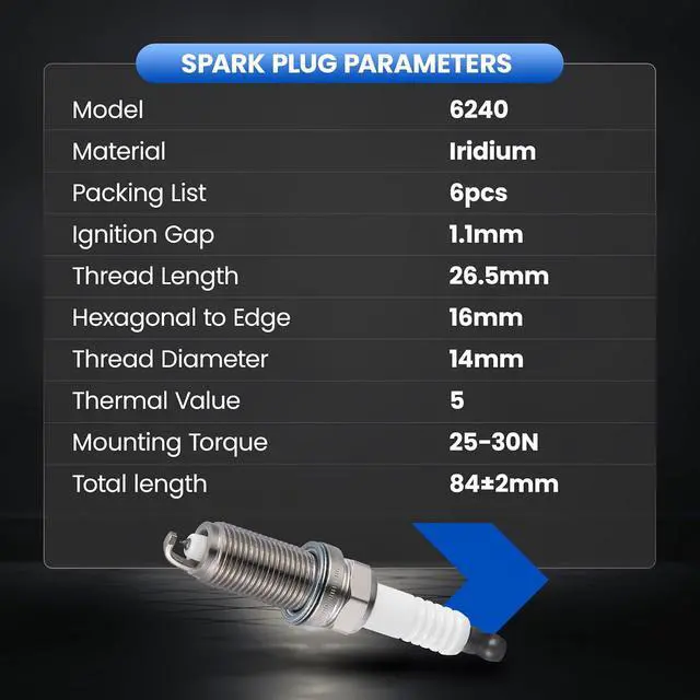 Alt view image 7 of 7 - 6240 Iridium Spark Plugs 6 Pack - Compatible with Nissan Armada Pathfinder TITAN Compatible with INFINITI FX35 FX45 G35 I35 M35 M45 Q45 QX4 QX56 Frontier Maxima Murano - Replaces PLFR5A-11