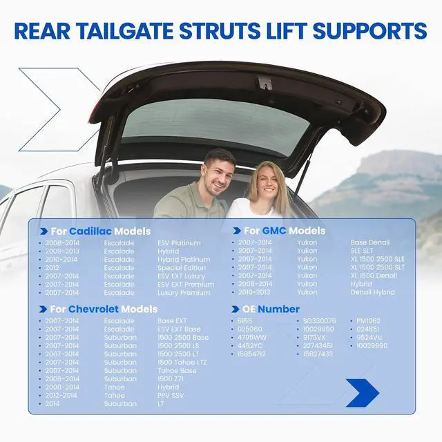 Alt view image 2 of 7 - Trunk Struts 6156 for Chevy Suburban/Tahoe/Yukon 2007-2014 | Fits Suburban 1500/2500, Tahoe, Yukon, Escalade 2007-2014 | OE# SG330076/15854712 | Extended 23.15" | 2 Pcs