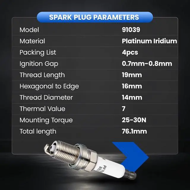 Alt view image 7 of 7 - 91039 Iridium Platinum Spark Plugs 4 Pack - Compatible with Buick Encore 2013-2021 & Chevy Cruze 2011-2016, Sonic 2012-2020, Trax 2013-2021, 1.4L L4 Engine - Replaces IFR7X7G XP3922 Spark Plug