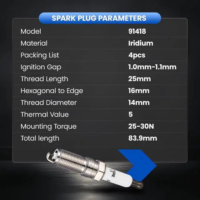 Alt view image 7 of 7 - 91418 Iridium Spark Plugs 4 Pack - Compatible with GMC Canyon & Chevy Malibu, Colorado, HHR, Cobalt Compatible with Isuzu i-280/290 & G5, G6, Grand Am, Pursuit, Solstice & Aura, Vue, Ion