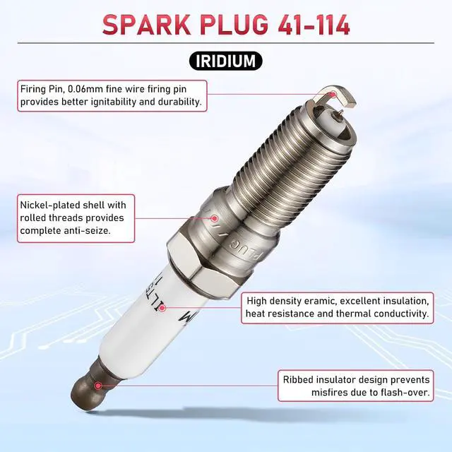 Alt view image 2 of 7 - 41-114 Iridium Spark Plugs 8 Pack Compatible with Cadillac Escalade ESV Chevy Camaro Silverado 1500 Suburban Tahoe Corvette Sierra 1500 Yukon XL 5.3L 6.2L V8 Engine for ILTR5E11 12622441