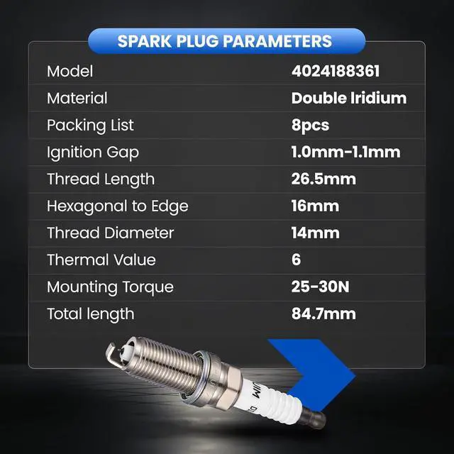 Alt view image 7 of 7 - 4024188361 Double Iridium Spark Plugs 8 Pack - Compatible with Toyota Tundra 2007-2017 5.7L V8, Compatible with Toyota Tundra 2010-2017 4.6L V8- Replaces 4024188361 Spark Plug