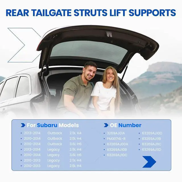 Alt view image 2 of 7 - Trunk Struts 63269AJ00A for Subaru Legacy/Outback 2010-2014 | Fits Legacy & Outback 2010-2014 | OE# 63269AJ10B/PM3074L-R | Extended 23" Compressed 14.2" | 485N | Bolts included