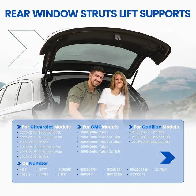 Alt view image 2 of 7 - 4185 Rear Window Struts for Escalade/Suburban/Tahoe/Yukon 2000-2006 | Rear window glass lift supports for Escalade/Suburban/Tahoe/Yukon 2000-2006 | OE# SG330025/PM1099 | Extended 18.11" | 2 Pcs