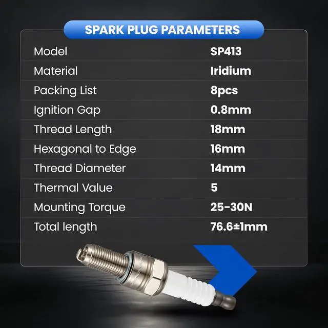 Alt view image 7 of 7 - SP413 Iridium Spark Plugs 8 Pack - Compatible with Lincoln Navigator Mercury Mountaineer Audi A6 A8 Quattro E-150 Explorer, 4.0L 4.2L 4.6L 5.0L 5.4L V8 Engine - Replaces AGSF32N Spark Plug