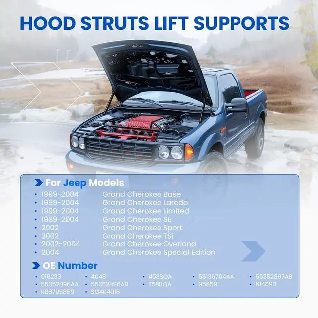 Alt view image 3 of 7 - Hood Struts 4048 Lift Support for Jeep Grand Cherokee 1999-2004 | Fits Grand Cherokee 1999-2004 | OE# SG314036/PM1074/55136764AA | Extended 11.33" Compressed 7.37" 500N | Ball studs included