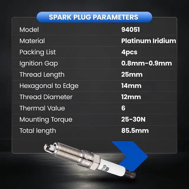 Alt view image 7 of 7 - 94051 Iridium Platinum Spark Plugs 4 Pack - Compatible with Chevy Spark 2016-2020, Volt 2016-2019, 1.4L 1.5L L4 Engine - Replaces SILZNAR6D9, 12637197 Spark Plug
