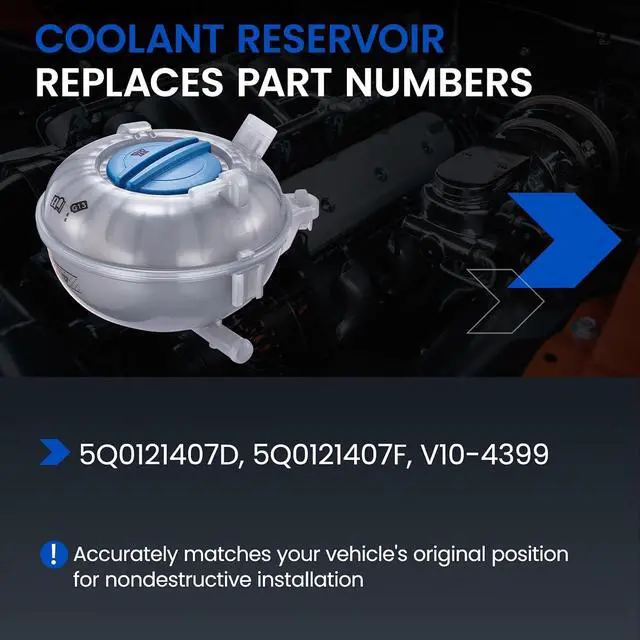 Alt view image 3 of 7 - 5Q0121407D Coolant Tank for Audi A3/VW Golf 15-16 | Fits Audi A3/S3 2015-2016 & VW Golf/GTI 2015-2016 1.4/1.8/2.0L; OE 5Q0121407F/V10-4399; with cap & sensor; Direct replacement