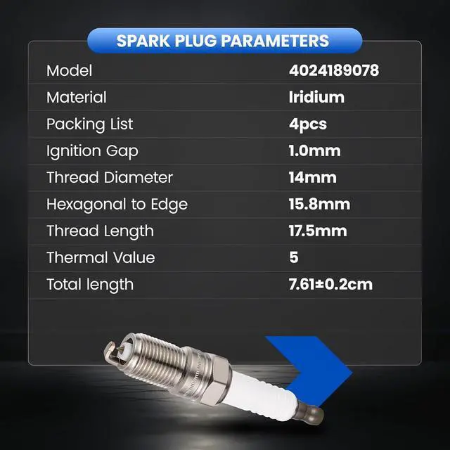 Alt view image 4 of 7 - 4024189078 Iridium Spark Plugs 8 Pack - Compatible with Chevrolet Silverado 1500 1999-2013, 4.8L 5.3L 6.0L 6.2L V8 Engine - Replaces 4024189078 Spark Plug