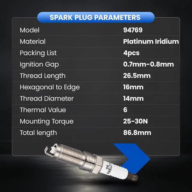 Alt view image 7 of 7 - 94769 Iridium Platinum Spark Plugs 4 Pack - Compatible with Ford Escape 2013-2016, Fusion 2013-2014, Fiesta 2014-2019, Transit Connect 2014-2016, 1.6L L4 Engine - Replaces ILZTR6A8G Spark Plug