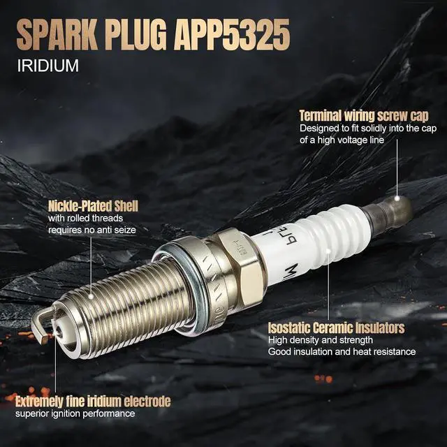 Alt view image 2 of 7 - Set of 4 Iridium Spark Plugs APP5325 Compatible with Audi A4 RAV4 Camry Venza Highlander Sienna Avalon Altima Golf 1.3L 1.5L 1.8L 2.0L 2.4L 2.5L 2.7L 3.6L L4 H4 L5 H6 Replaces 6240 Spark Plug