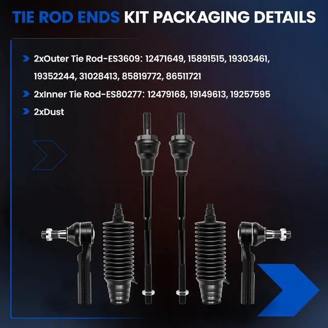 Alt view image 4 of 7 - 6-PC Tie Rod Ends Kits Compatible with Chevy Express2500 2003-2019,2xOuter tie rod ES3609,2xInner tie rod ES80277,2xdust cover